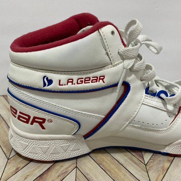 L.A Gear Skechers High-Top White Leather Sneakers With Red Blue Accents Size 6.5 - Picture 7 of 13